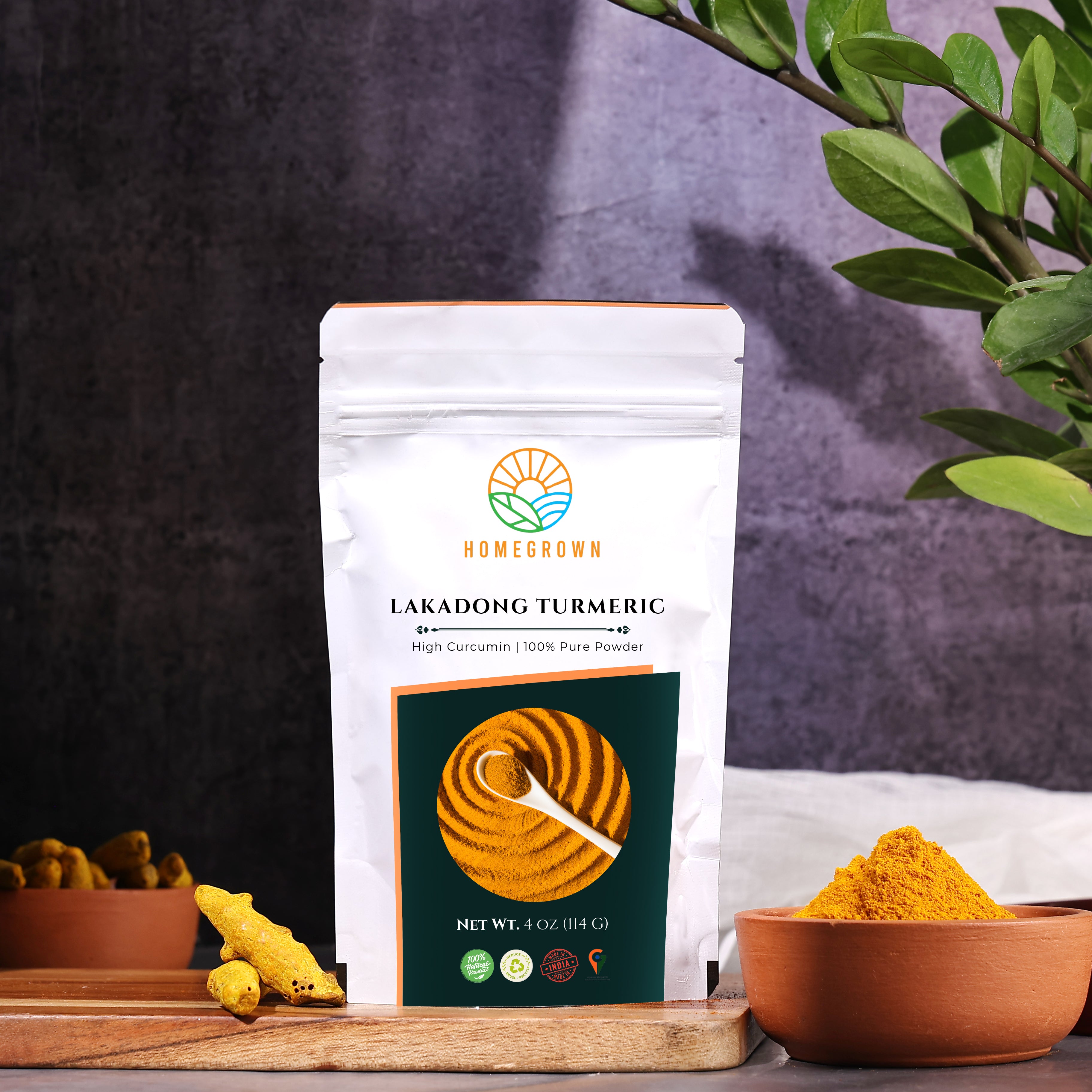 Premium Lakadong Turmeric Powder (4 oz) – High Curcumin, 100% Pure, Naturally Grown, Potent & Aromatic
