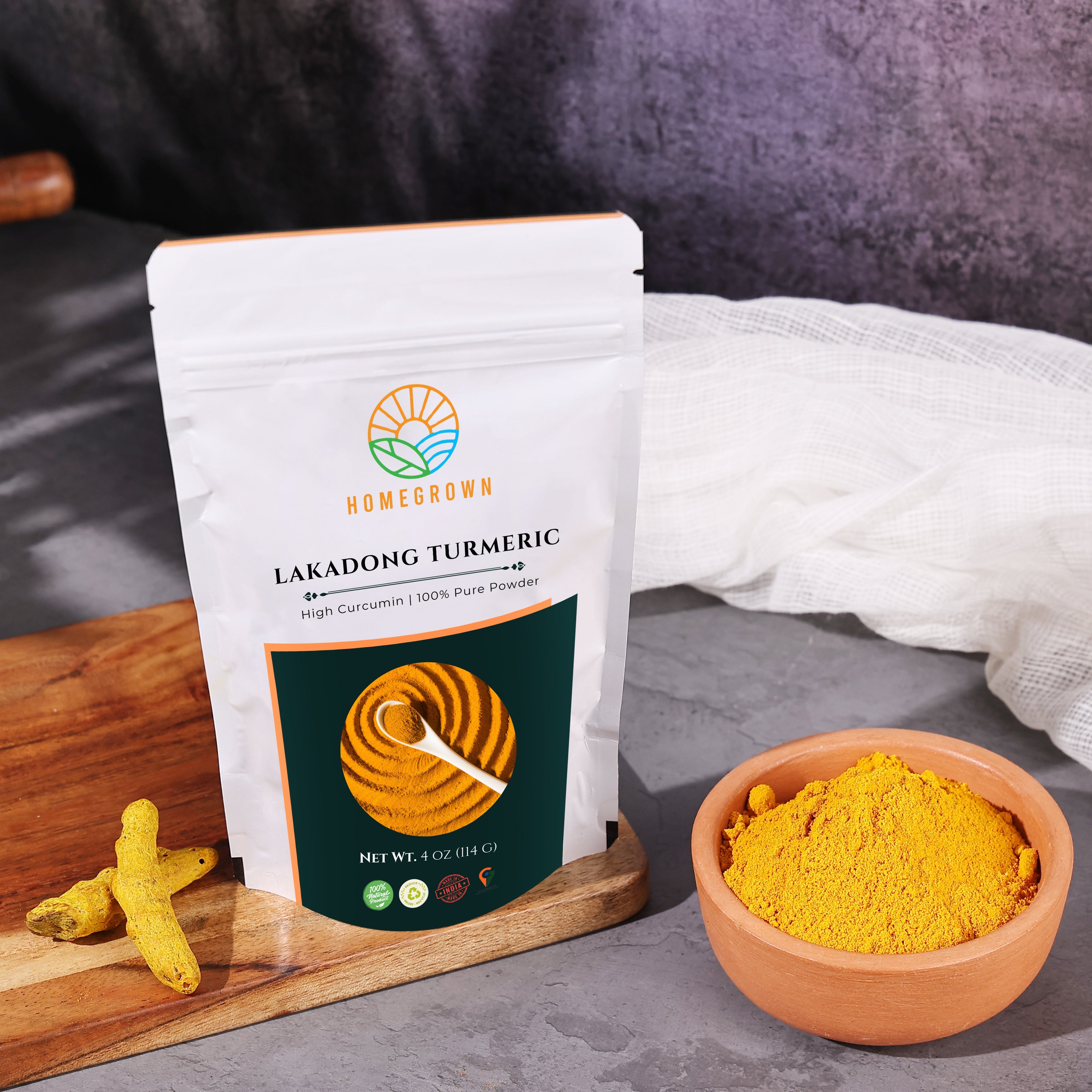 Premium Lakadong Turmeric Powder (4 oz) – High Curcumin, 100% Pure, Naturally Grown, Potent & Aromatic