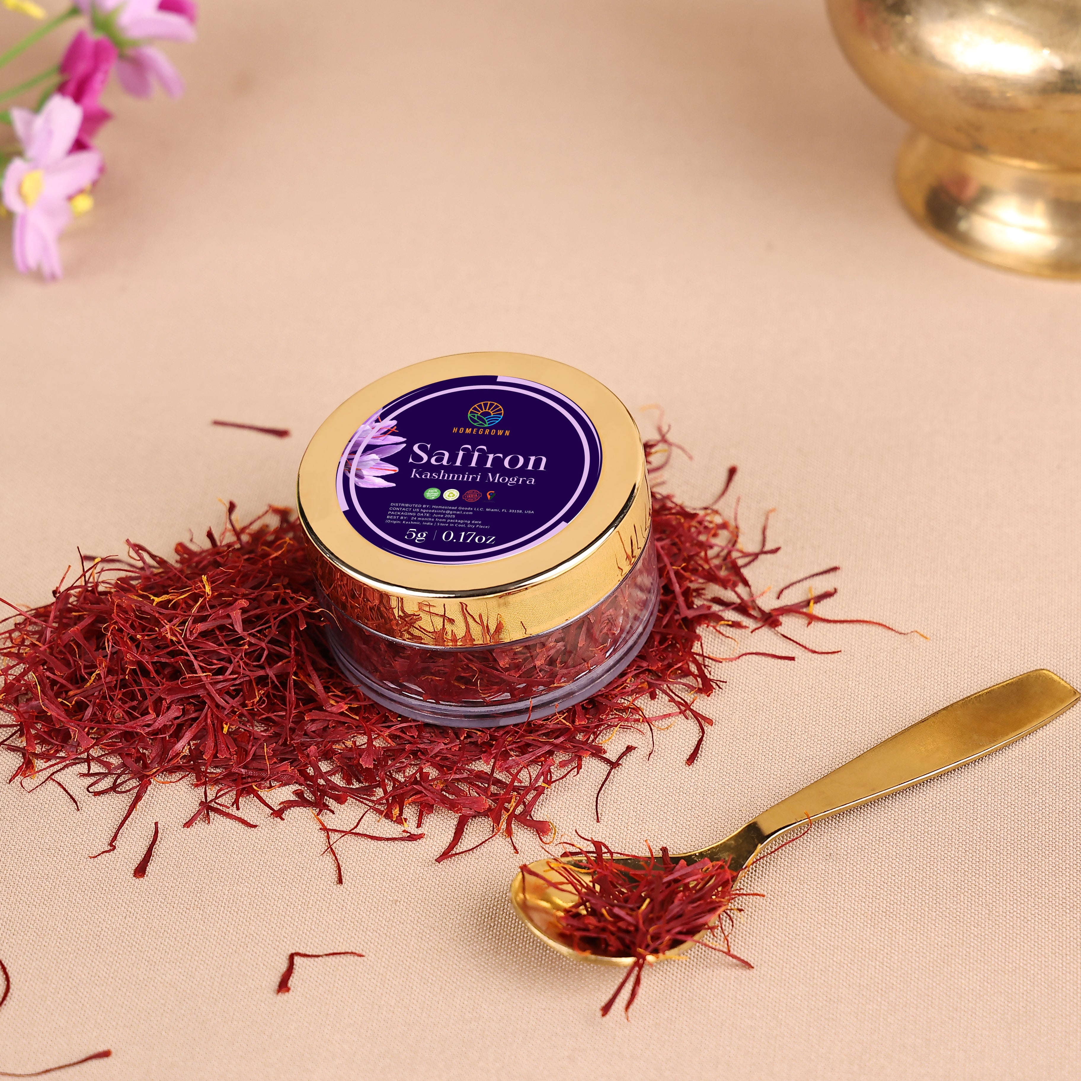 Premium Saffron Kashmiri Mogra (0.17 oz / 5g) – Premium Grade, Handpicked, Rich Aroma & Deep Color