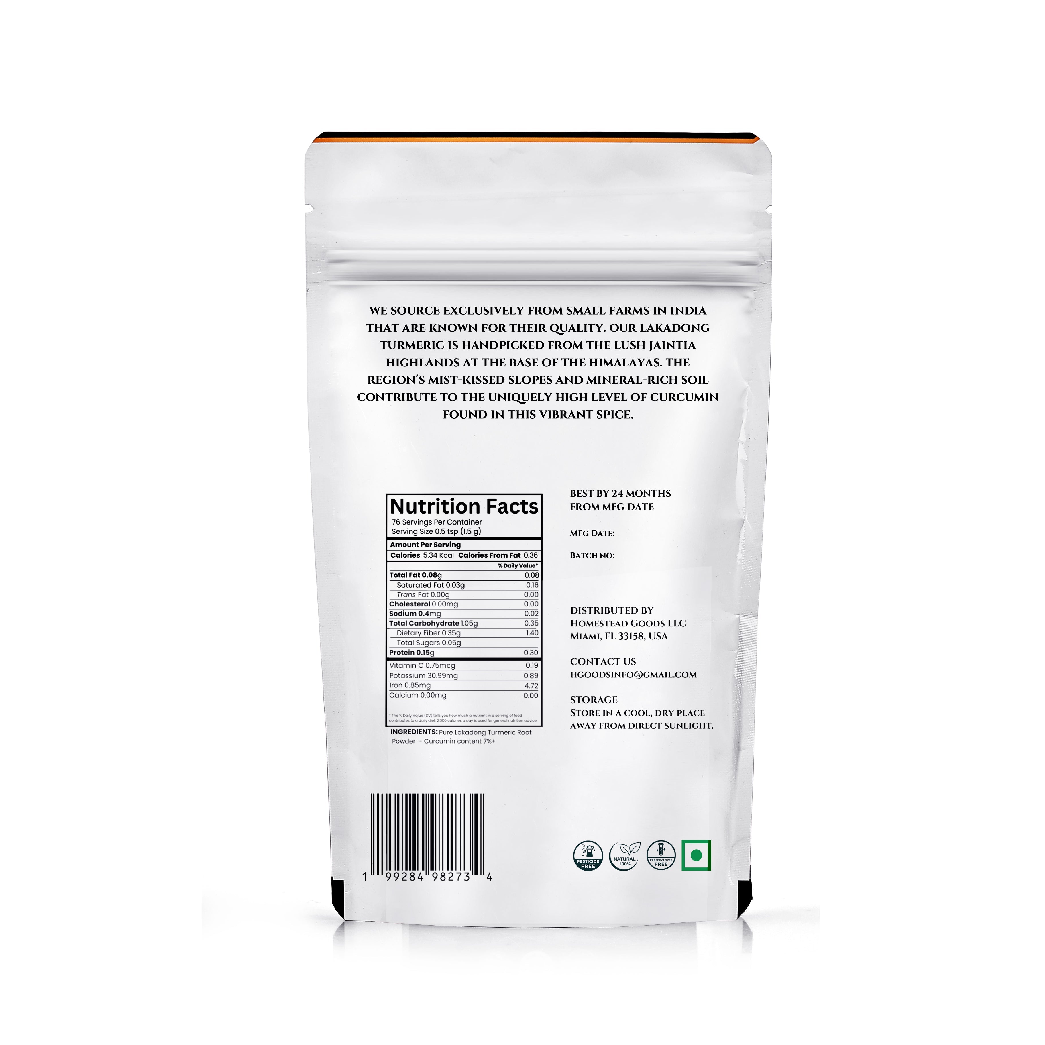 Premium Lakadong Turmeric Powder (4 oz) – High Curcumin, 100% Pure, Naturally Grown, Potent & Aromatic