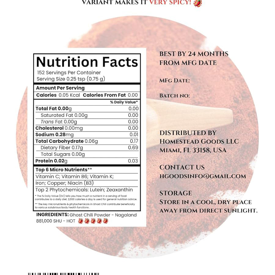 Premium Naga Ghost Chili Powder (4 oz) – 100% Pure, High Capsaicin, Extreme Heat, Naturally Grown