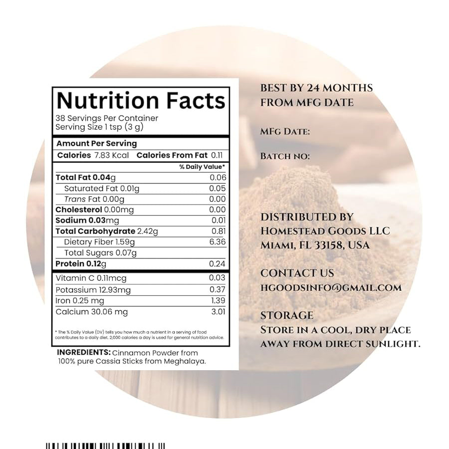 Premium Cassia Cinnamon Powder (4 oz) – 100% Pure, Naturally Grown, Aromatic Spice for Everyday Wellness