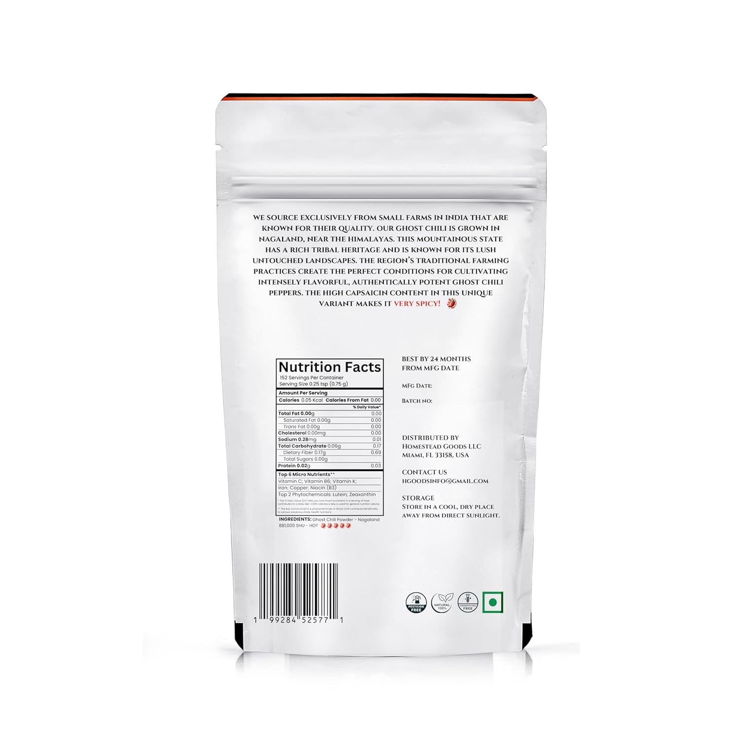 Premium Naga Ghost Chili Powder (4 oz) – 100% Pure, High Capsaicin, Extreme Heat, Naturally Grown