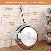 Stainless Steel Sauté Pan (Medium) – Everyday Performance, Heavy-Duty Build, PFAS-Free, Induction Ready