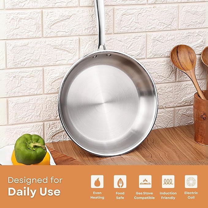 Stainless Steel Sauté Pan (Large) – Heavy-Duty, Even Heat Performance, PFAS-Free, Induction Compatible