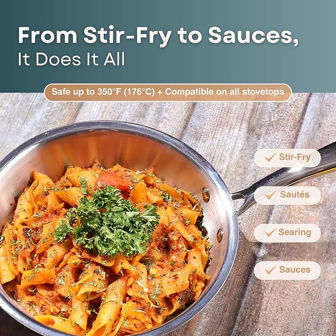 Stainless Steel Sauté Pan (Large) – Heavy-Duty, Even Heat Performance, PFAS-Free, Induction Compatible
