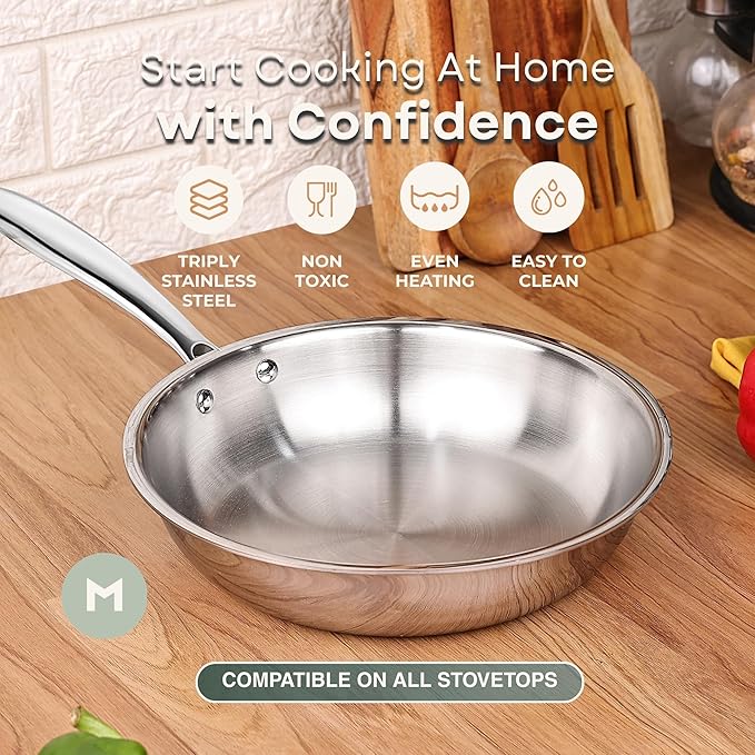 Stainless Steel Sauté Pan (Medium) – Everyday Performance, Heavy-Duty Build, PFAS-Free, Induction Ready