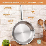 Stainless Steel Sauté Pan (Large) – Heavy-Duty, Even Heat Performance, PFAS-Free, Induction Compatible