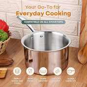 Stainless Steel Saucepan with Lid – Professional Grade, 3-Layer Bonded Steel, Even Heating, Induction Ready, Non-Toxic Cookware