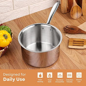 Stainless Steel Saucepan with Lid – Professional Grade, 3-Layer Bonded Steel, Even Heating, Induction Ready, Non-Toxic Cookware