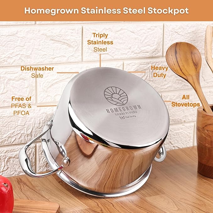 Stainless Steel Stockpot – TRI-PLY Strength, Heavy-Duty Performance, PFAS-Free, Induction Ready