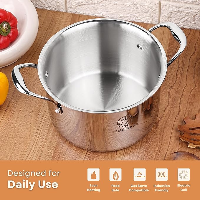 Stainless Steel Stockpot – TRI-PLY Strength, Heavy-Duty Performance, PFAS-Free, Induction Ready